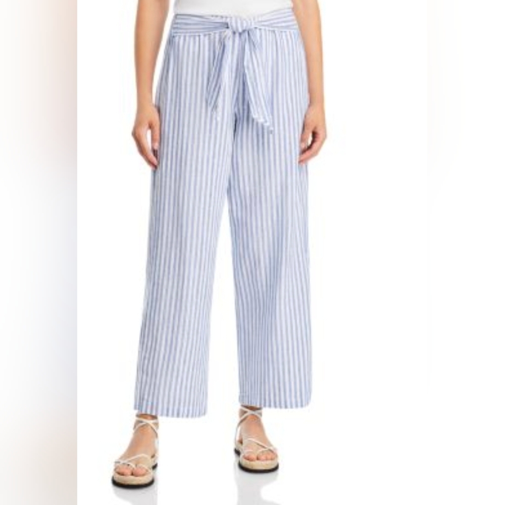 Beachlunchlounge Florencia Tie Waist Striped Blue and White Wide-Leg Pants L Cru